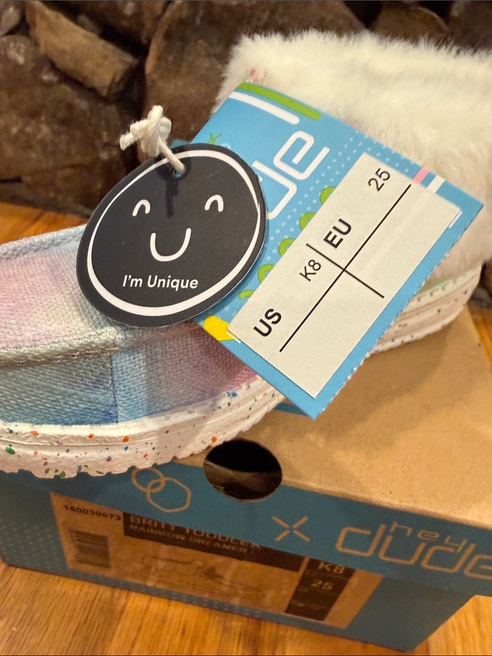 New Hey Dude Toddler Rainbow Dreamer Blue Faux Fur Cuff Shoe Size K8 - Picture 3 of 7